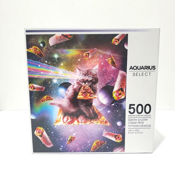 AQUARIUS Random Galaxy Cat Pizza Puzzle 500 Piece Jigsaw Puzzle SEALED - Picture 1 of 6